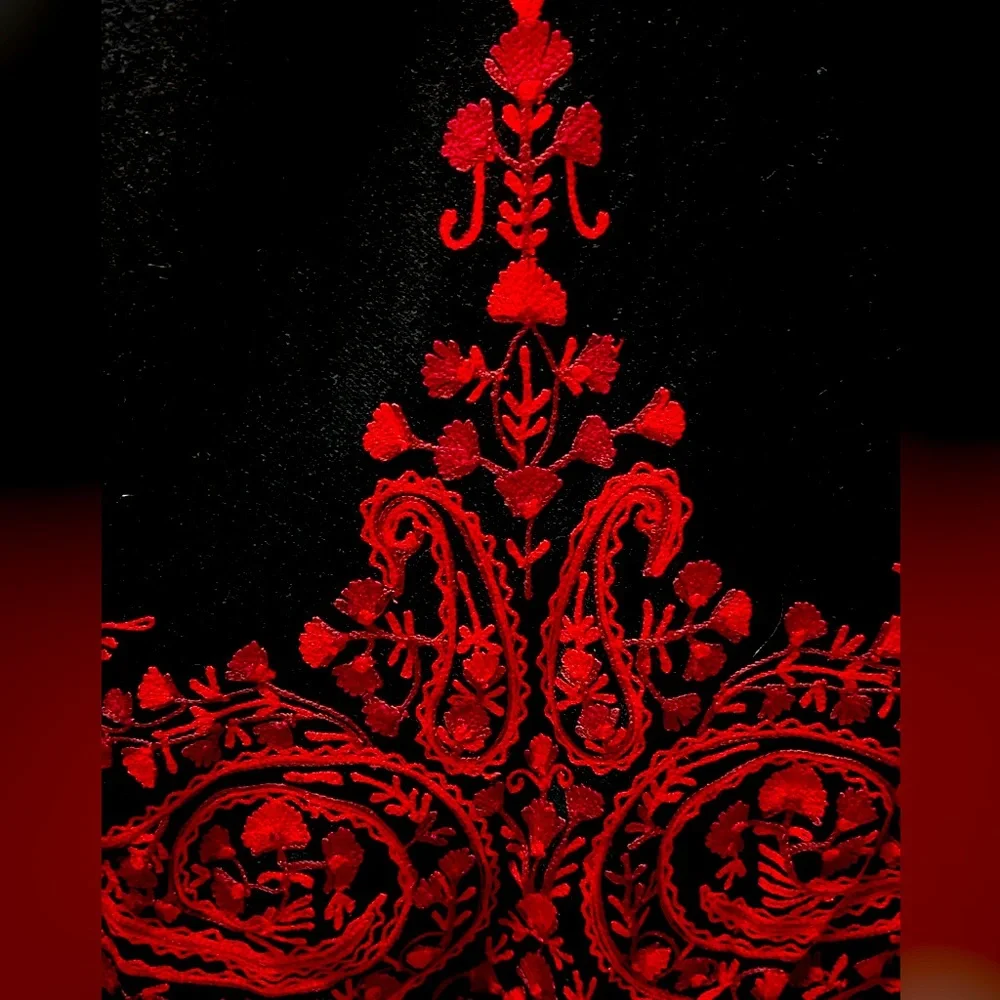 Black, red embroidered blazer oriental style button up. Wool. - Picture 5 of 8